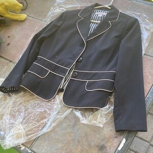 Petite Sophisticate Navy Blazer with Cream Trim